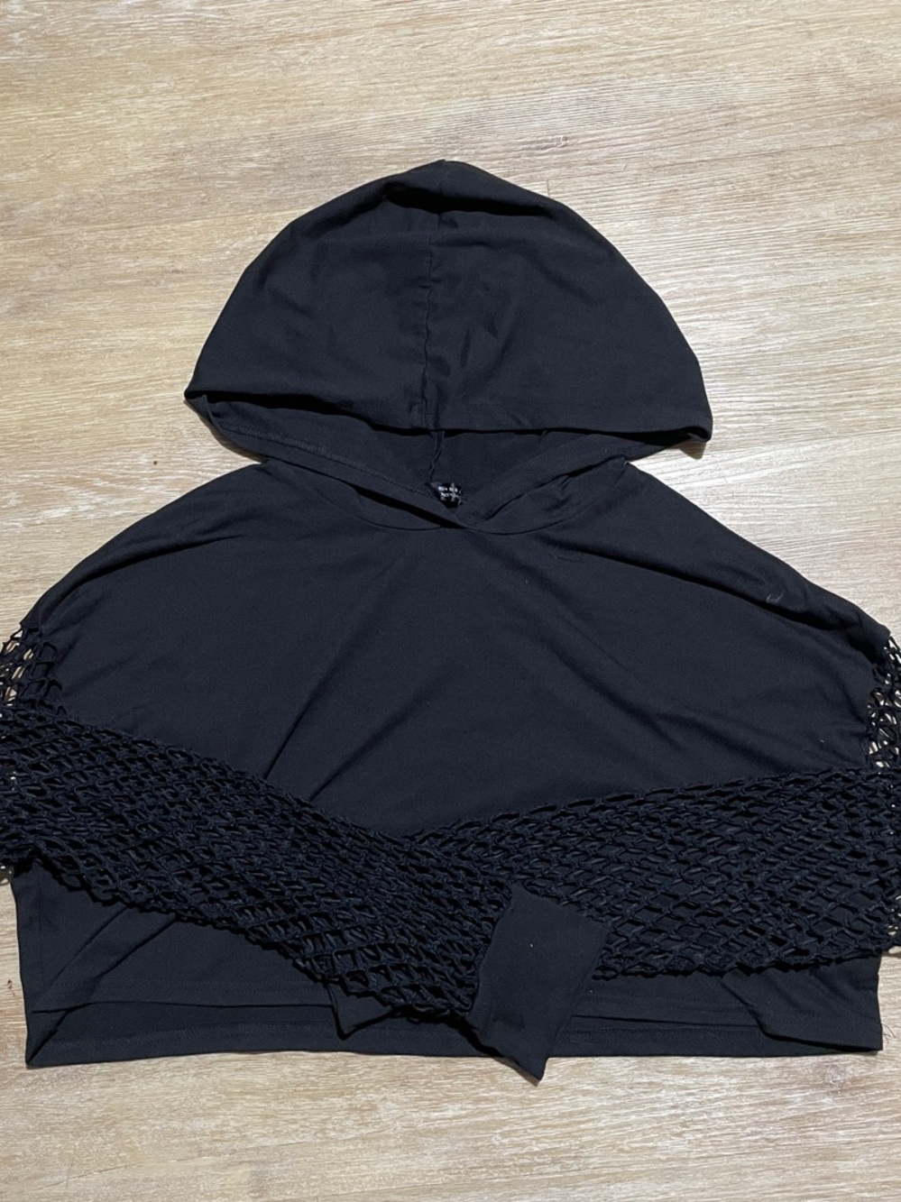 SHEIN Black Cropped Hoodie with Crochet Mesh Sleeves